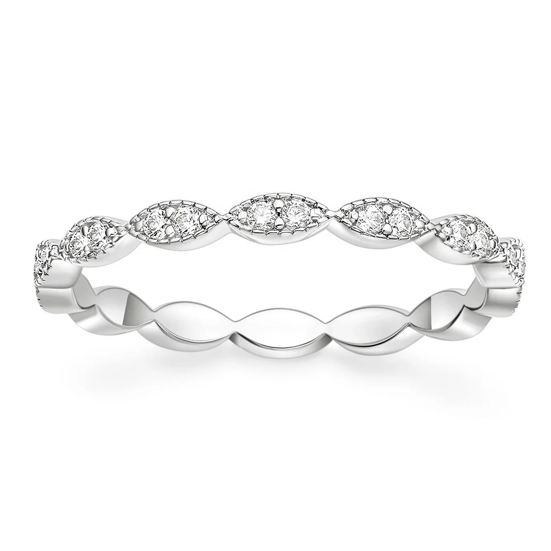 OAHLAN Trendy Rose Gold&Silver Plated Eternity Ring Oval Milgrain Cubic Zirconia Stacking Copper for Women Engagement Wedding