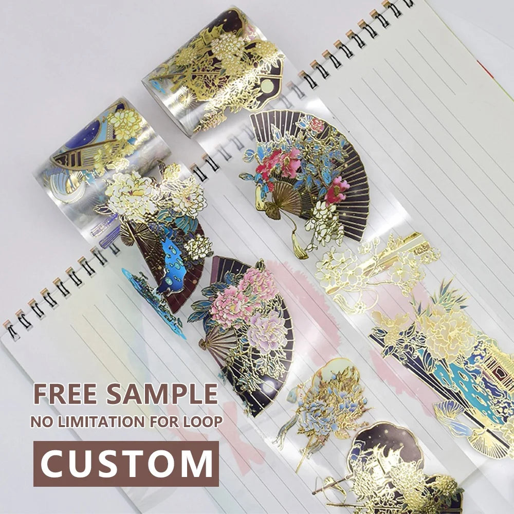 Custom Gold Foil Transparent PET Tape Sticker Rolls for Journaling Scrapbooking