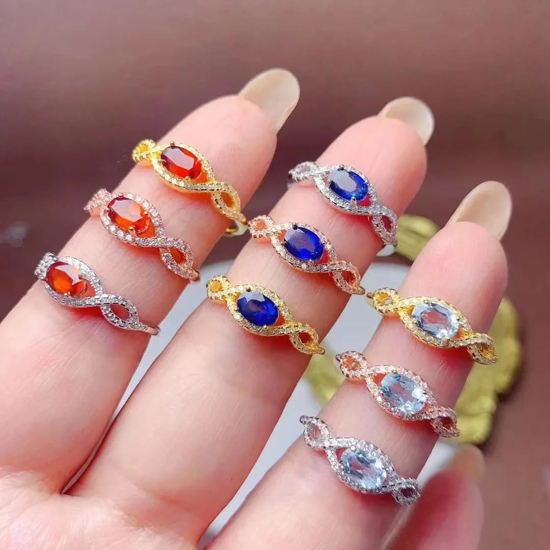 New Design Classic 925 Sterling Silver Oval Cut Natural Sapphire Adjustable Colorful Wedding Party Women's Rings