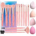 15 Pieces Pink Make up Brush Set Premium Synthetic Bristles Eyebrow Eyelash Blush Brush Crystal Makeup Brush Set with Sponge