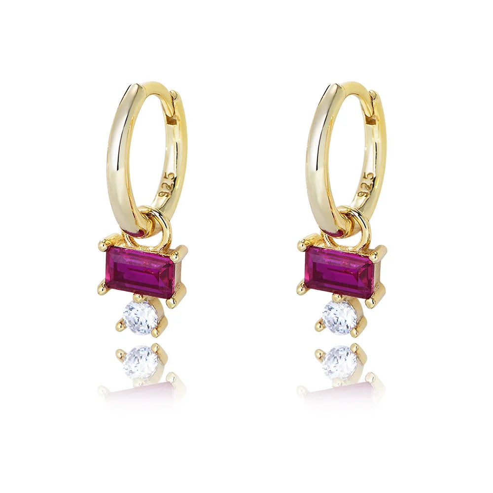 Factory Wholesale Jewlery 925 Sterling Silver Gold Plated Geometric Zircon Hoop Earrings for Women