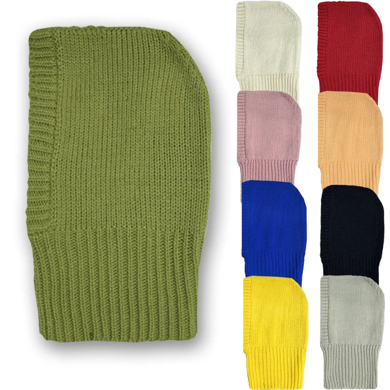 Korean Candy Color Winter Warm Wool Acrylic Knitted Hooded Balaclava Beanie Scarf Hat for Women