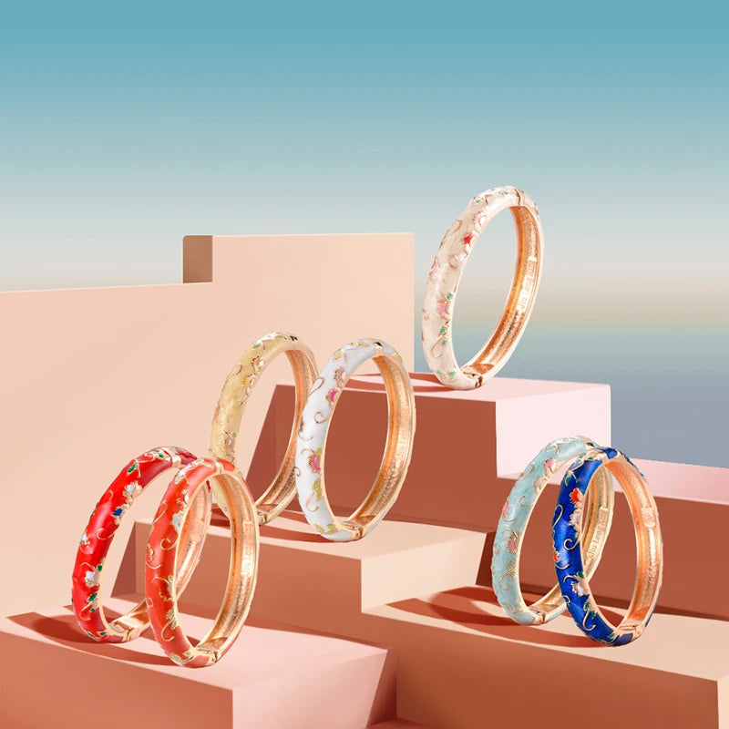 Daili Factory Directly Sale 10mm Flower Bracelet Cute Bangle for Girl Colorful Enamel Bangle Cloisonne Bangle Zinc Alloy