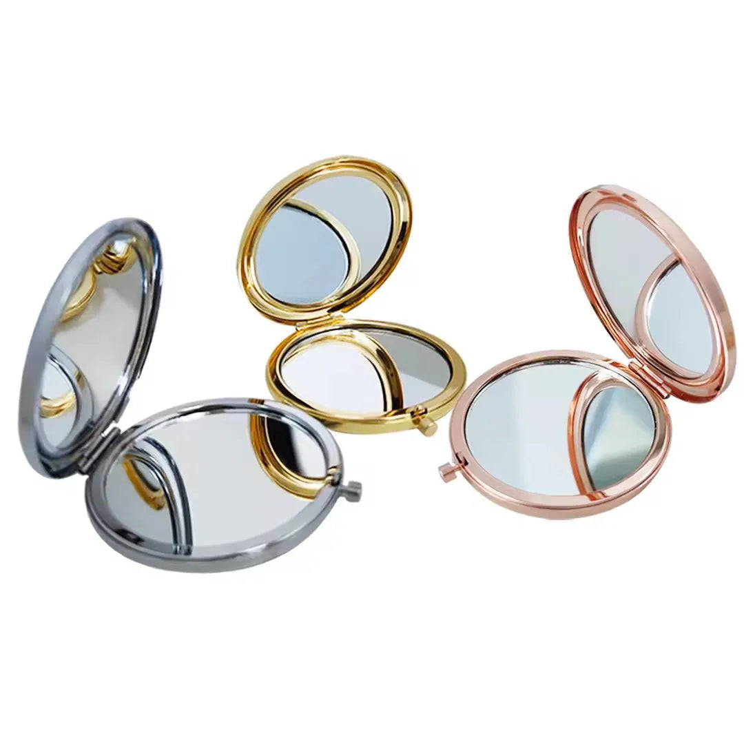 Metal Folding Double Sided Lighted 2x Magnifying 7CM Round Silver Finish Compact Portable Pocket Cosmetic Mirror