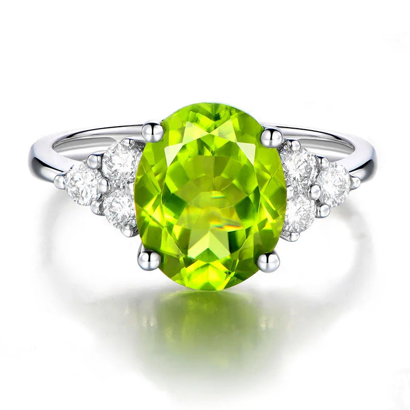 Wholesale Trendy Rose Gold Brass White Gold Ring Vintage Green Diamond Oval Peridot Ring for Women for Parties Anniversaries