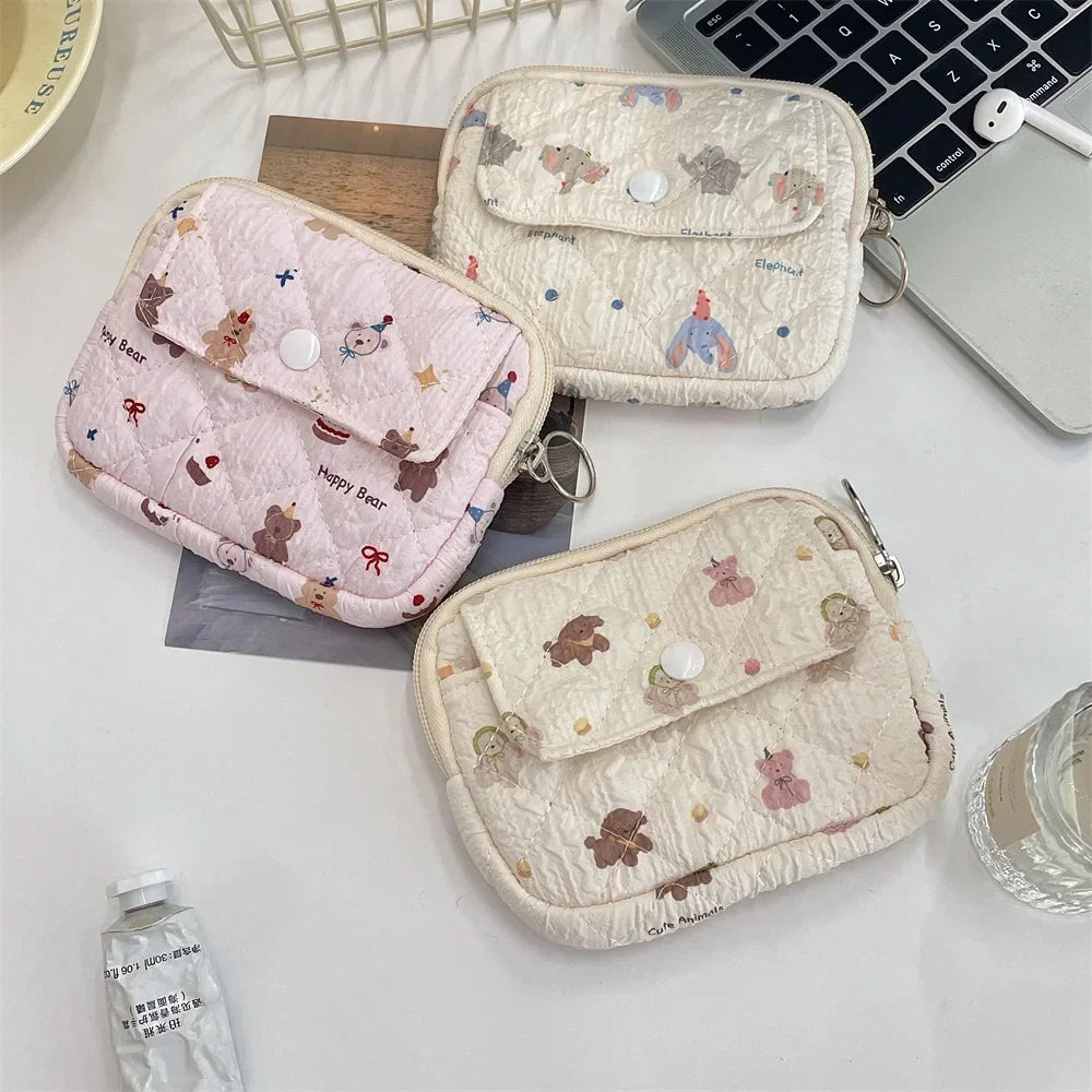 Cute Cartoon Quilted Cosmetic Bags for Women Fashion Polyester Small Storage Pouch Ladies Clutch Purse Female Floral Makeup Bag