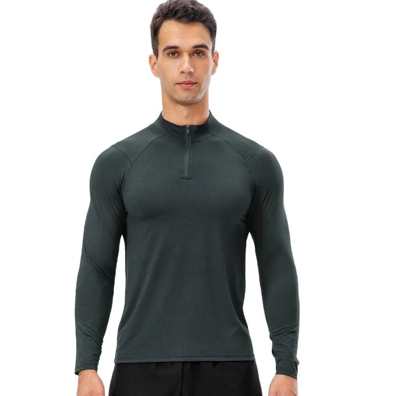 Mens Autumn Long Sleeves High Elastics Sports Tshirts Raglan Sleeves Quick Dry Sports Wear