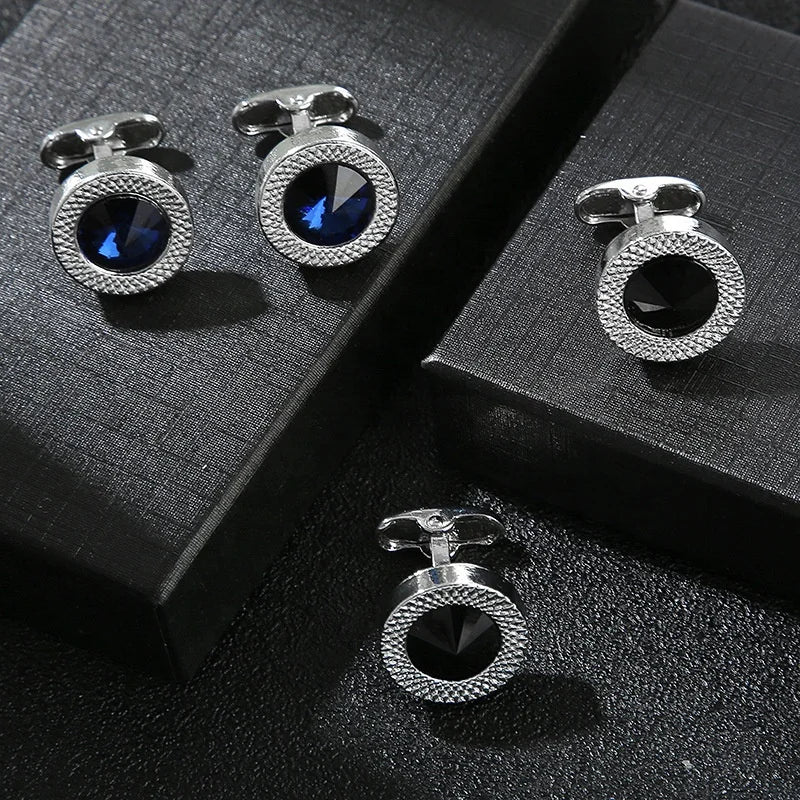 Hot Wholesale Austrian Crystal Cufflinks Round Blanks Mens Cuff Links Luxury Cufflinks for Shirt