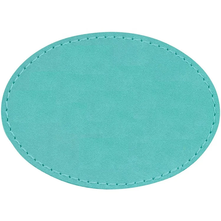 Personalized Custom Oval Blank Pu Leather Hat Patches Handmade Stitched Laserable Leatherette Sticker Patch with Adhesive