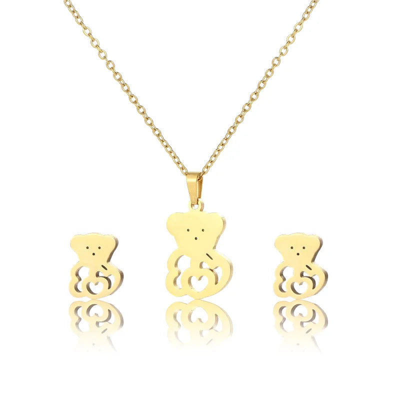 Risingmoon 100 Models Fashion 18K Gold Plated Stud Earrings Non Tarnish Stainless Steel Necklace Set Jewelry Sets for Women