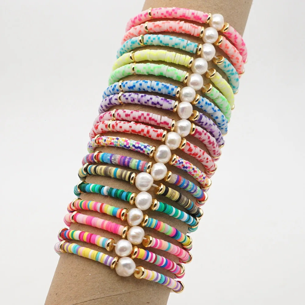 Fashion Soft Clay Beach Style Baroque Pearl Bracelet Colorful Clay Monogram Freshwater Pearl Bracelet