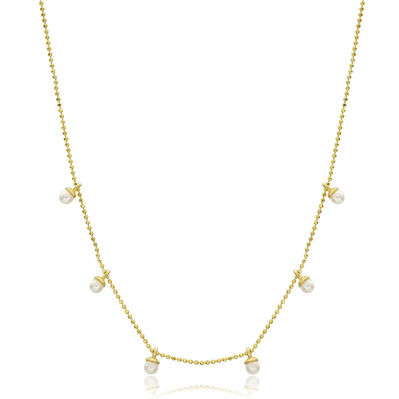 925 Sterling Silver Fashion Classic Beaded Chain Pearls Charm Necklace 18k Gold