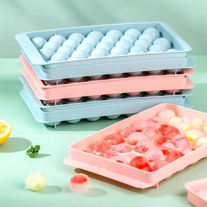 18/33 Grids Food Grade Round Ice Ball Mold Eco-friendly Plastic Mini Circle Ice Cube Tray with Lid for Freezer
