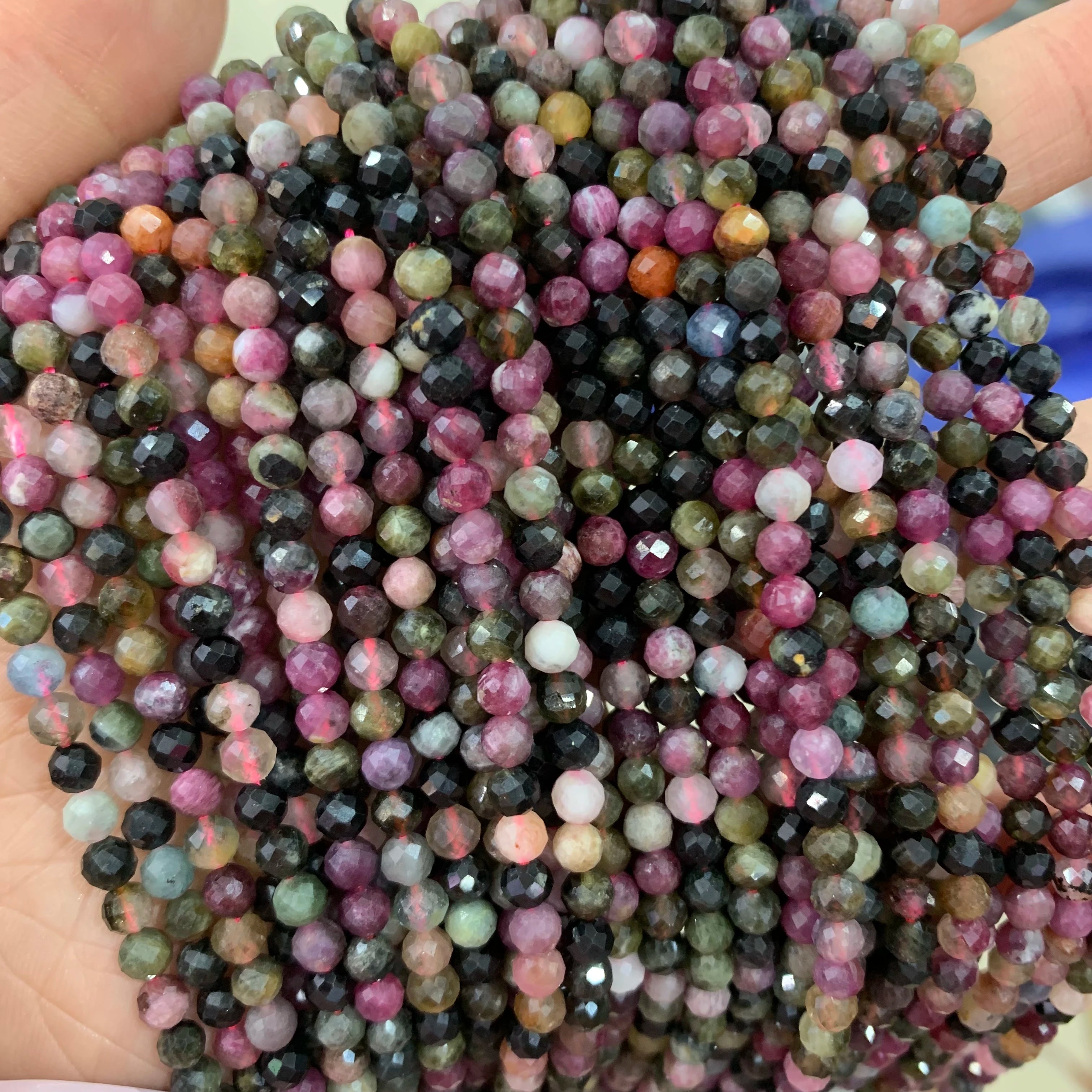 Hui Rui Natural Natural Tourmaline 4mm Faceted Stone Beads Necklace Beads for Jewelry Making