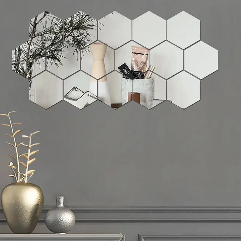 Wholesale Modern Wall Art Deco HD Hexagonal Acrylic Decor Mirror Custom Size 3D Wall Hanging Living Room Bedroom Dining Room