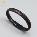 Wholesale Personalized Handmade Magnetic Clasp Italian Men's Braided Genuine Leather Bracelet