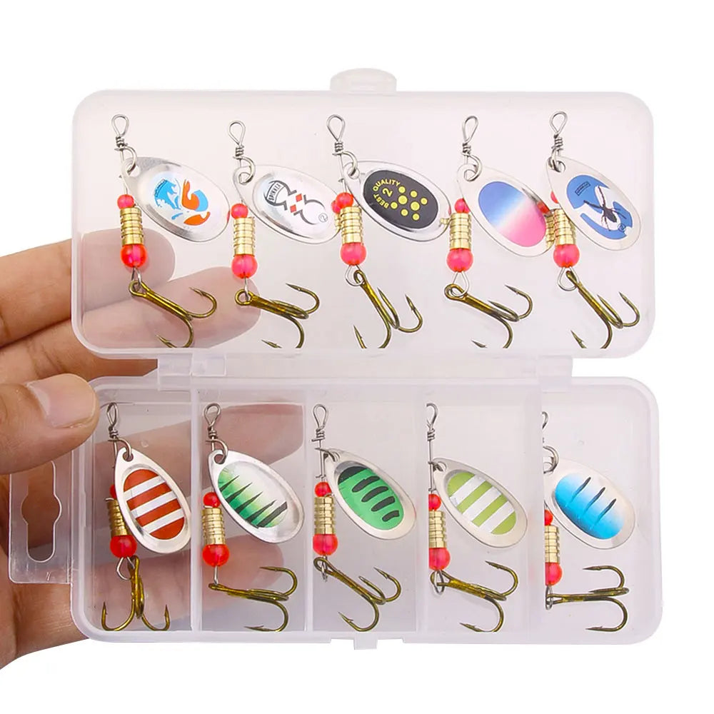 Wholesale SPB004 Combo 10pcs/box Multi Color Hard Metal Blade Spinner Baits Spoon Fishing Lure Set
