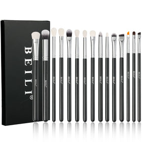 Luxury Fan Brush Eyeshadow Eyebrow Highlight Black Cosmetic Brush Bag Foundation Makeup Brush Set Goat Hair Eye Makeup 15-Piece