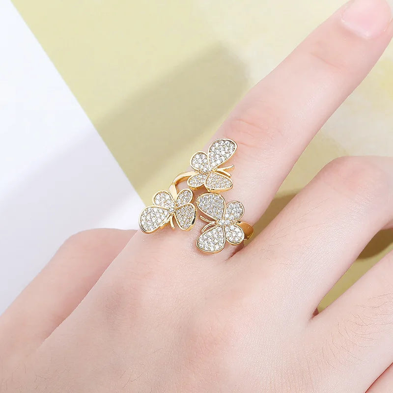 France Jewelry Students Choose Hyperbole 14k Real Gold Plated Never Fade butterfly Shape Ring Women's  Hip Hop Ring