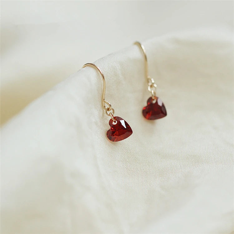 2025 Minimalist Jewelry Custom Ladies Gold Plating 925 Red Heart Zircon Earrings