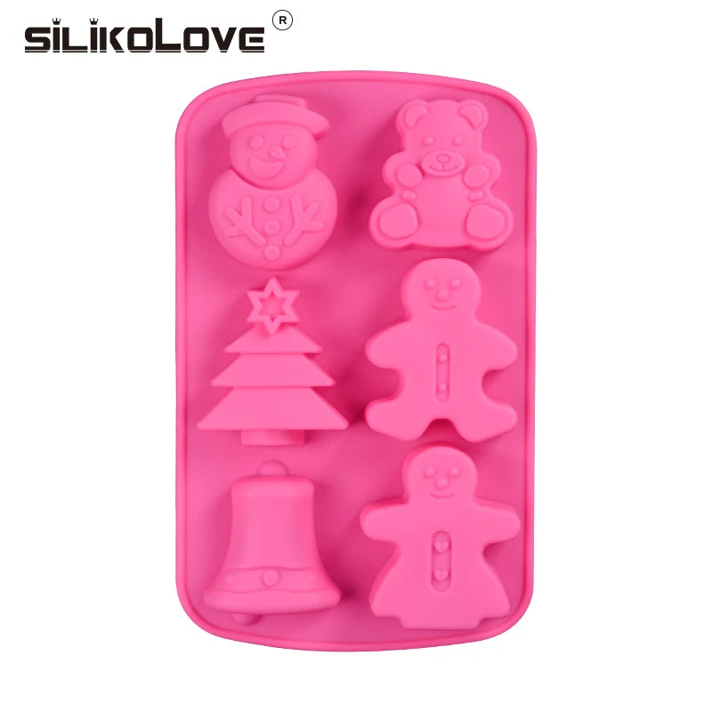 6 Cavity Christmas Tree Bear Sknowman Shape Silicone Cake Mould Handmade Soap Mold for  Handmade Soap Making