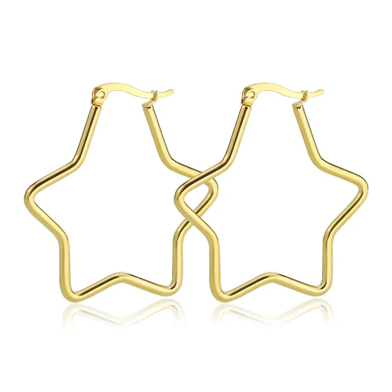 2026 Fashion Gold Stainless Steel Star-Shaped Jewelry Wholesale Fine Hoop Earrings From China Factory Joyeria Star Hoop Earrings