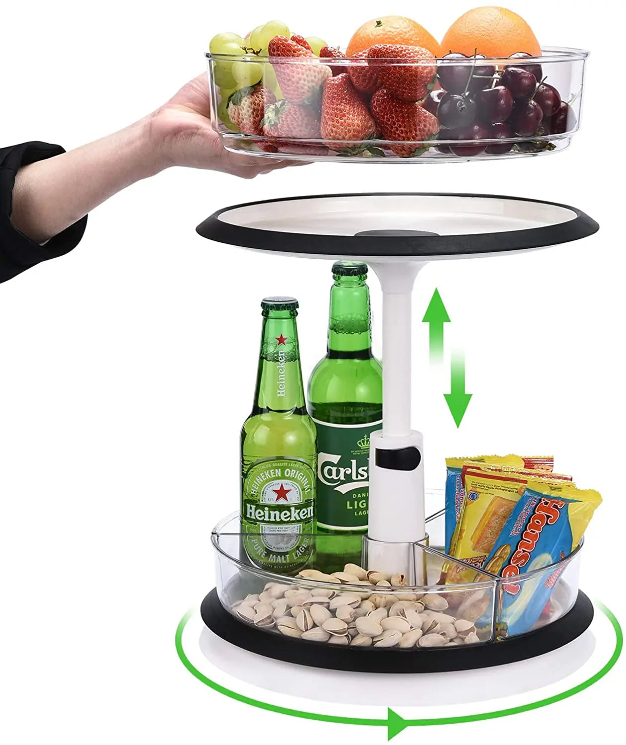 2 Tier Adjustable Height Kitchen Cabinet Lazy Susan Rotating Spice Rack Organizer
