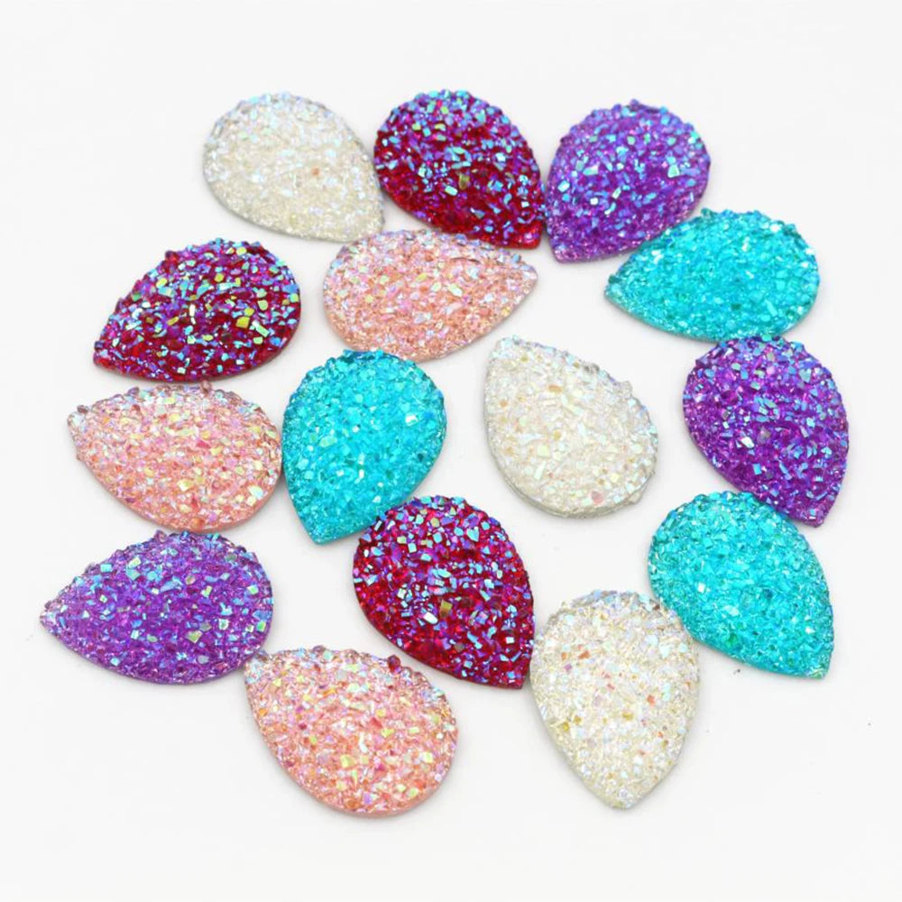 10pcs/lot 18x25mm Drop Style Mix Colors Natural Stone Flat Back Resin Cabochons Cameo DIY Jewelry Making Findings Supplies