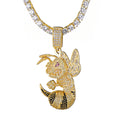 Hip-hop Jewelry Brass IP Gold Plated Iced Out CZ Charm Animal Pendant Goat Owl Bee Rabbit Shark Lion Pendant Necklace