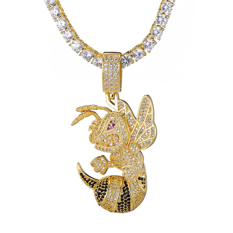 Hip-hop Jewelry Brass IP Gold Plated Iced Out CZ Charm Animal Pendant Goat Owl Bee Rabbit Shark Lion Pendant Necklace