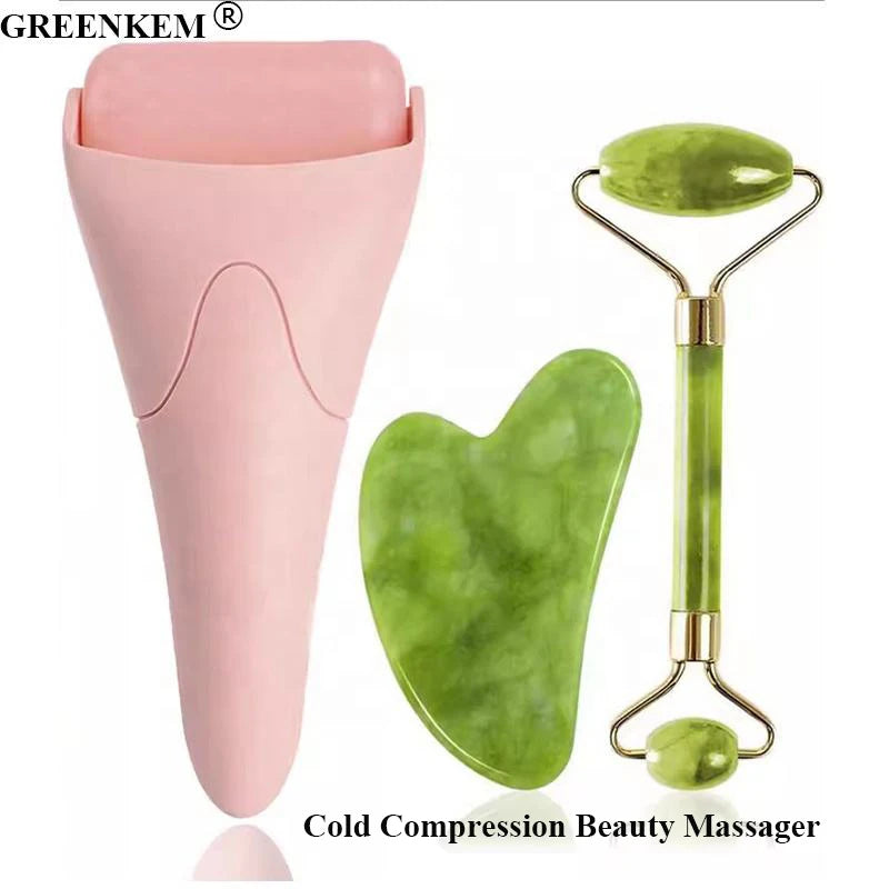 New 3pcs Set Pink Beauty Ice Roller Massager Facial Ice Compression Beauty Tool Cold Compression Beauty Massager