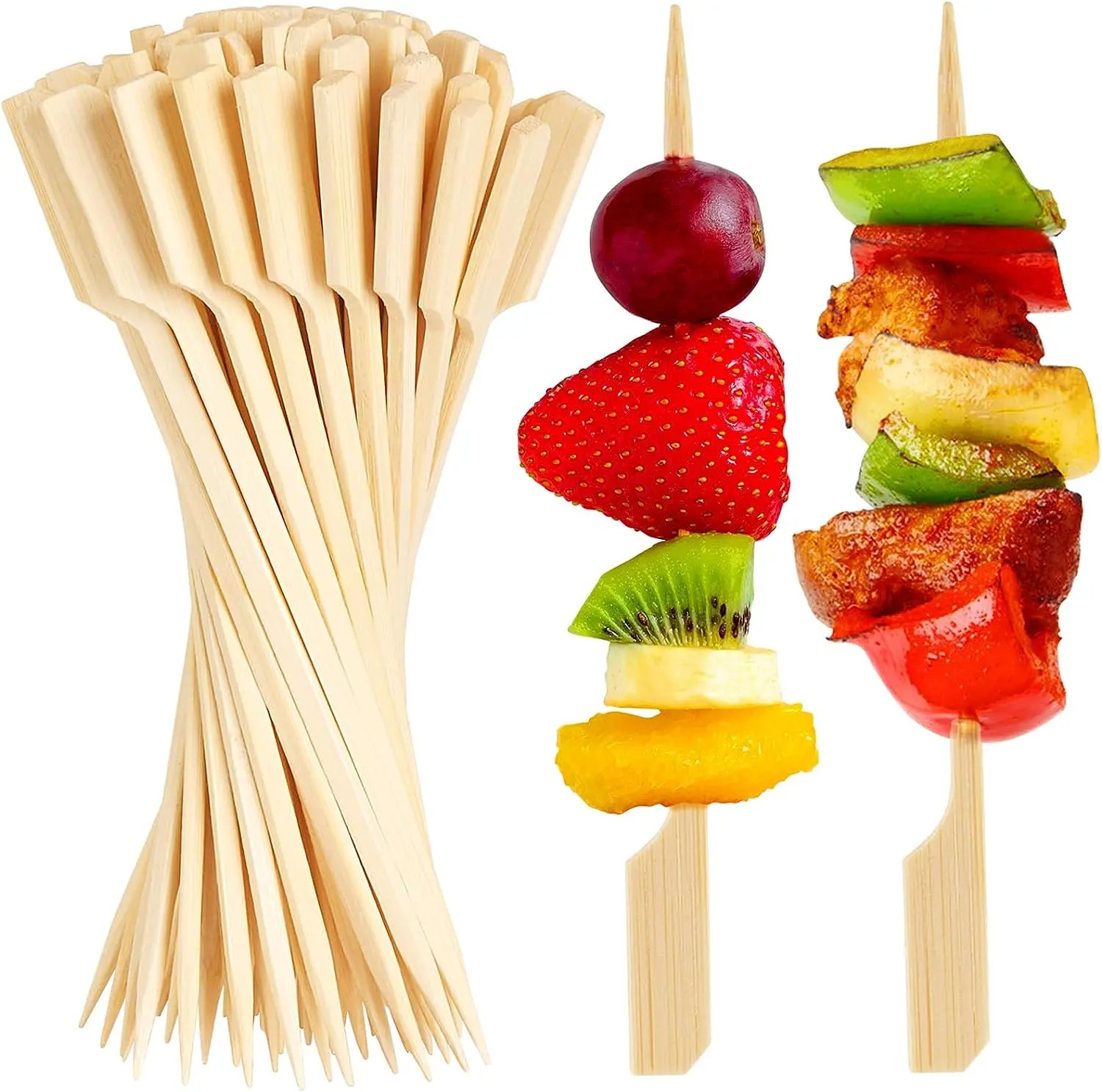 100% Natural Eco-Friendly 20cm Bamboo Paddle Skewers with Long Handle for Picnics and Outdoor Activities