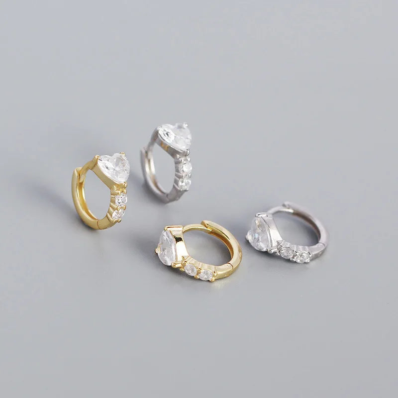 NEW Fashion Earrings Jewelry 925 Sterling Silver Diamond Heart Shape Hoop Earring for Women Gold Plated Heart Huggie Earrings