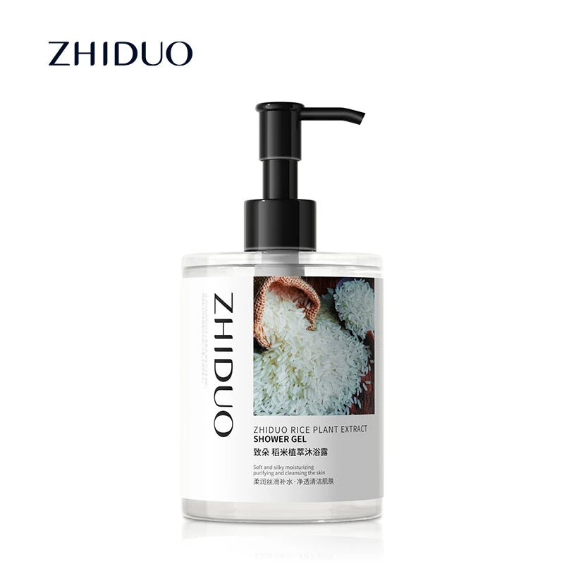 OEM Private Label ZHIDUO Rice Plant Extract Deep Cleansing Skin Whitening Lasting Fragrance Bath Salt Body Wash Shower Gel