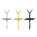 Men's Punk Stainless Steel Baseball Bat Cross Pendant Necklace Religious Christian Jesus Triple Colors for Anniversary