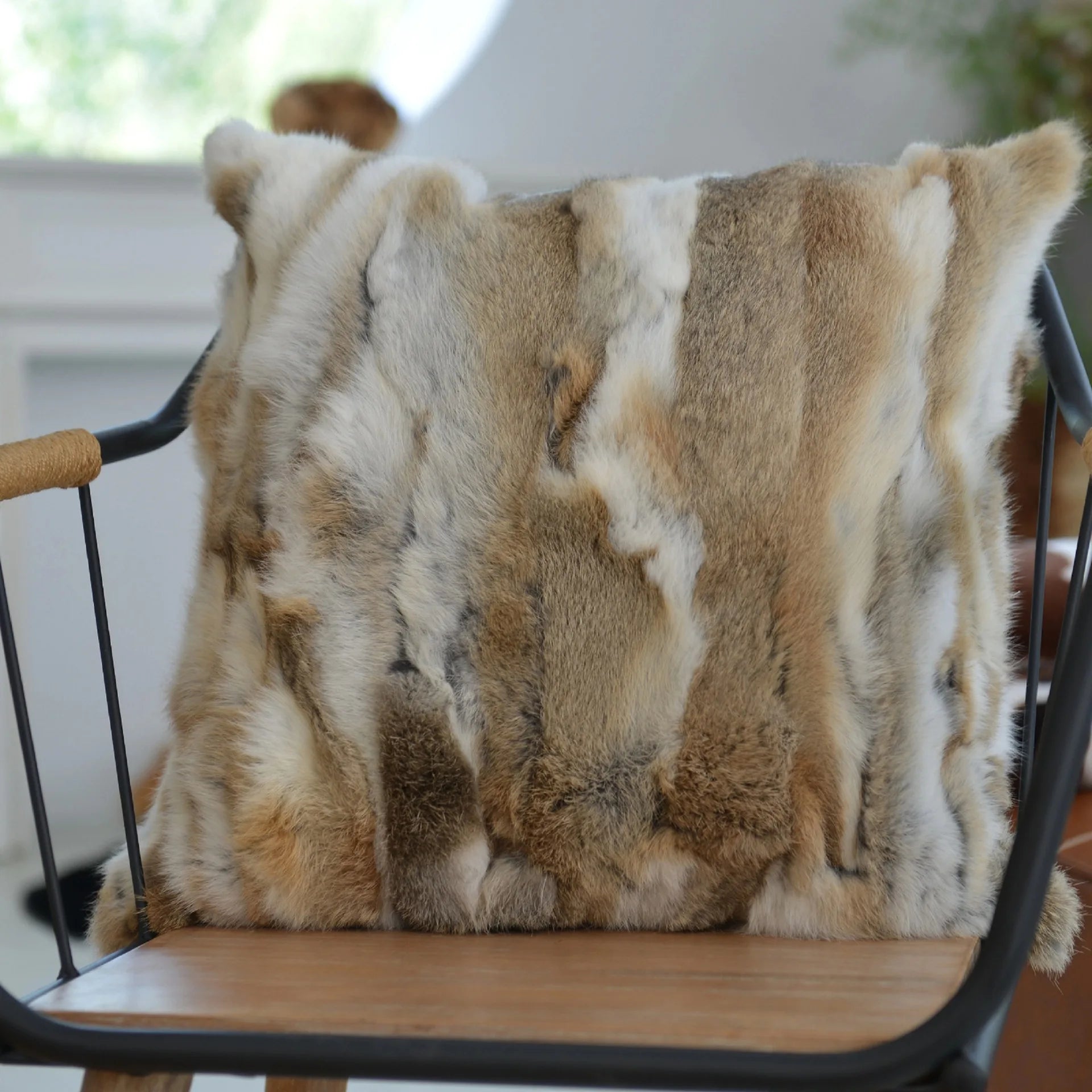 Two Sided Fur Rex Rabbit Pillow Cushion Cover/