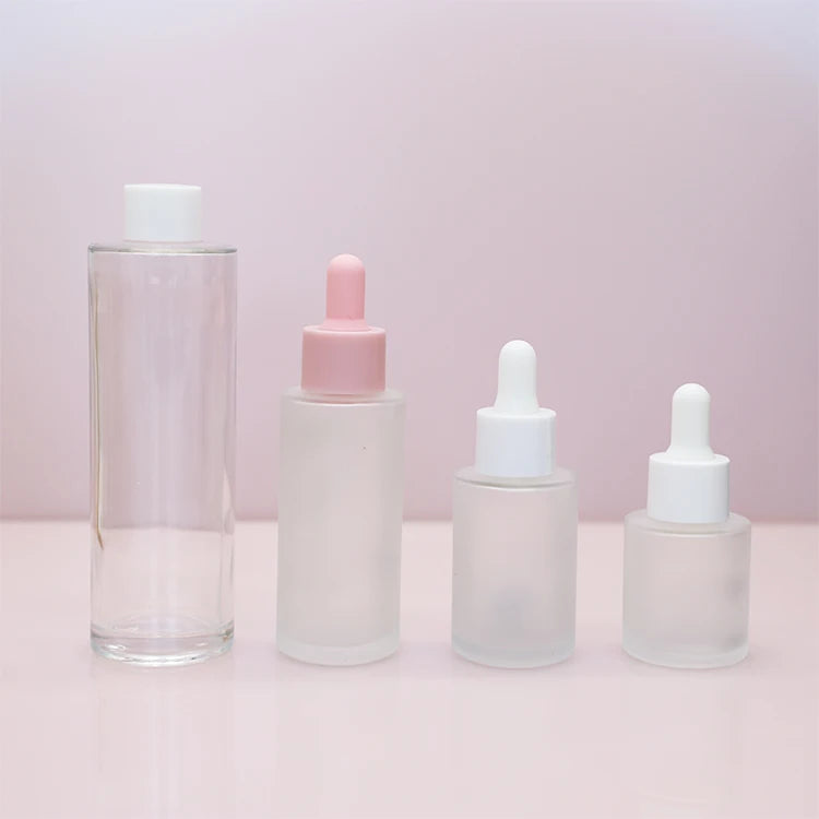 30ml 50ml Glass Essential Oil Bottle Frosted Serum Dropper Bottle with White Silver Dropper Ring