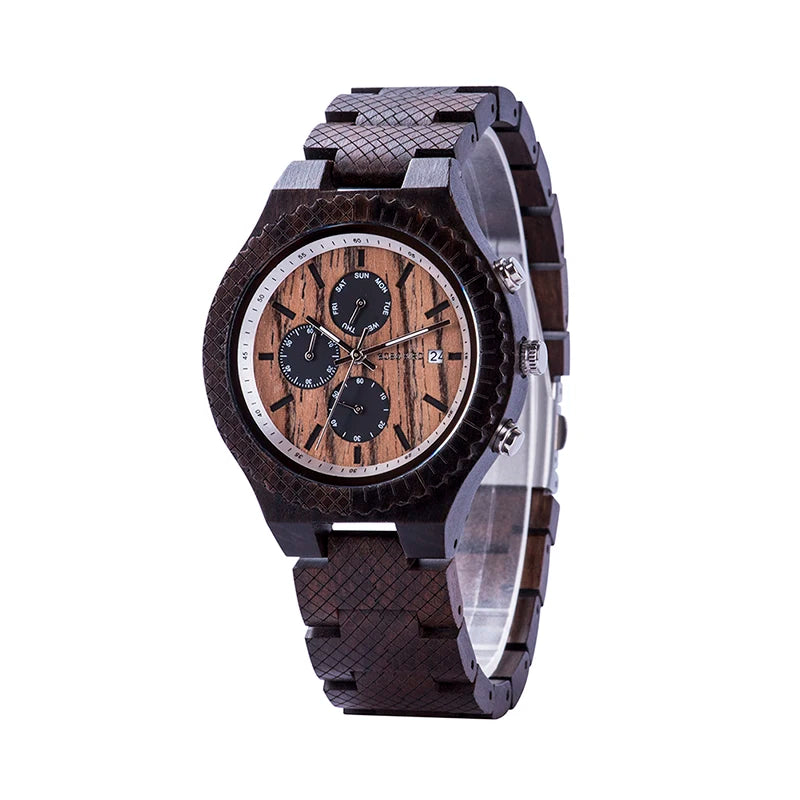 For BOBO BIRD Custom Logo Quartz Wristwatches Sport Fashion Wooden Watches with Week Date Display CE Certified Chocolate Color