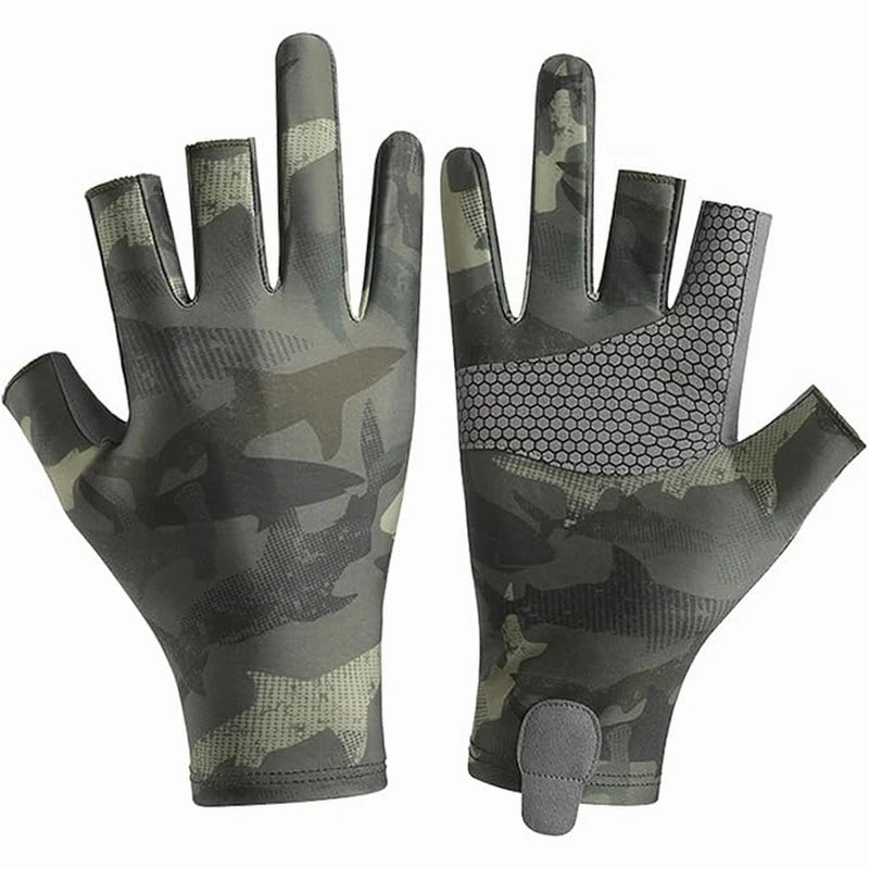 Camo Ice Silk Fishing Gloves 3 Fingers Cut Anti-Slip Kayaking Paddling Rowing Canoeing Summer Fishing Gloves for Men