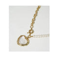 Japanese and Korean Trendy Akoya Pearl Water-wave Chain Stitching Heart Pendant Necklace Rhodium Plated