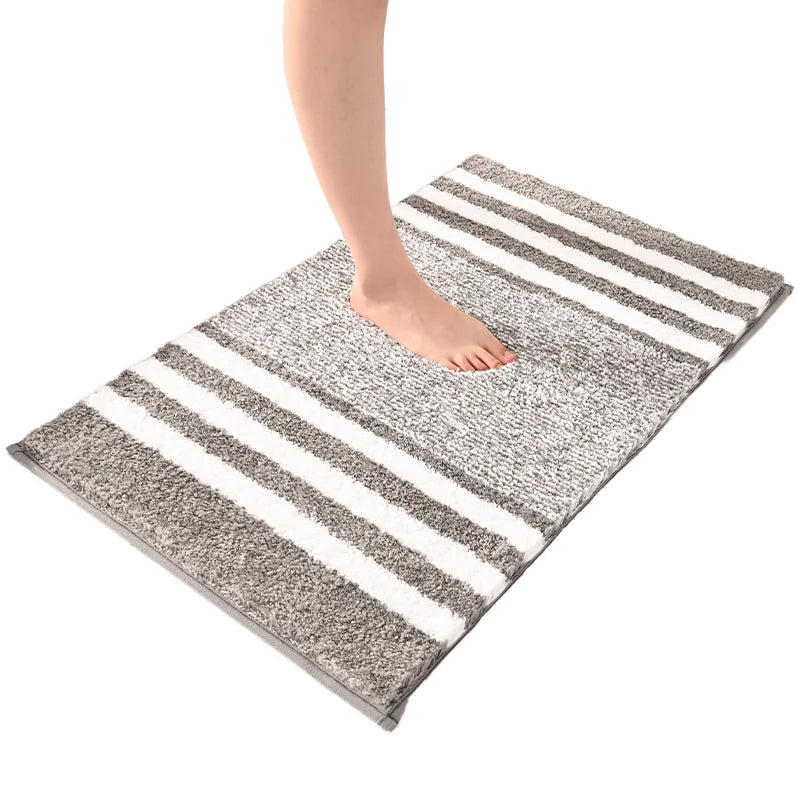Custom Fluffy Soft Modern Striped Microfiber Quick-Drying Non-Slip Shower Rug Bath Mat for Home Hotel