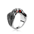 European and American Exaggerated Personality Jewelry Men Ring with Red Diamond Snake Ring Double Snake Head Animal Ring