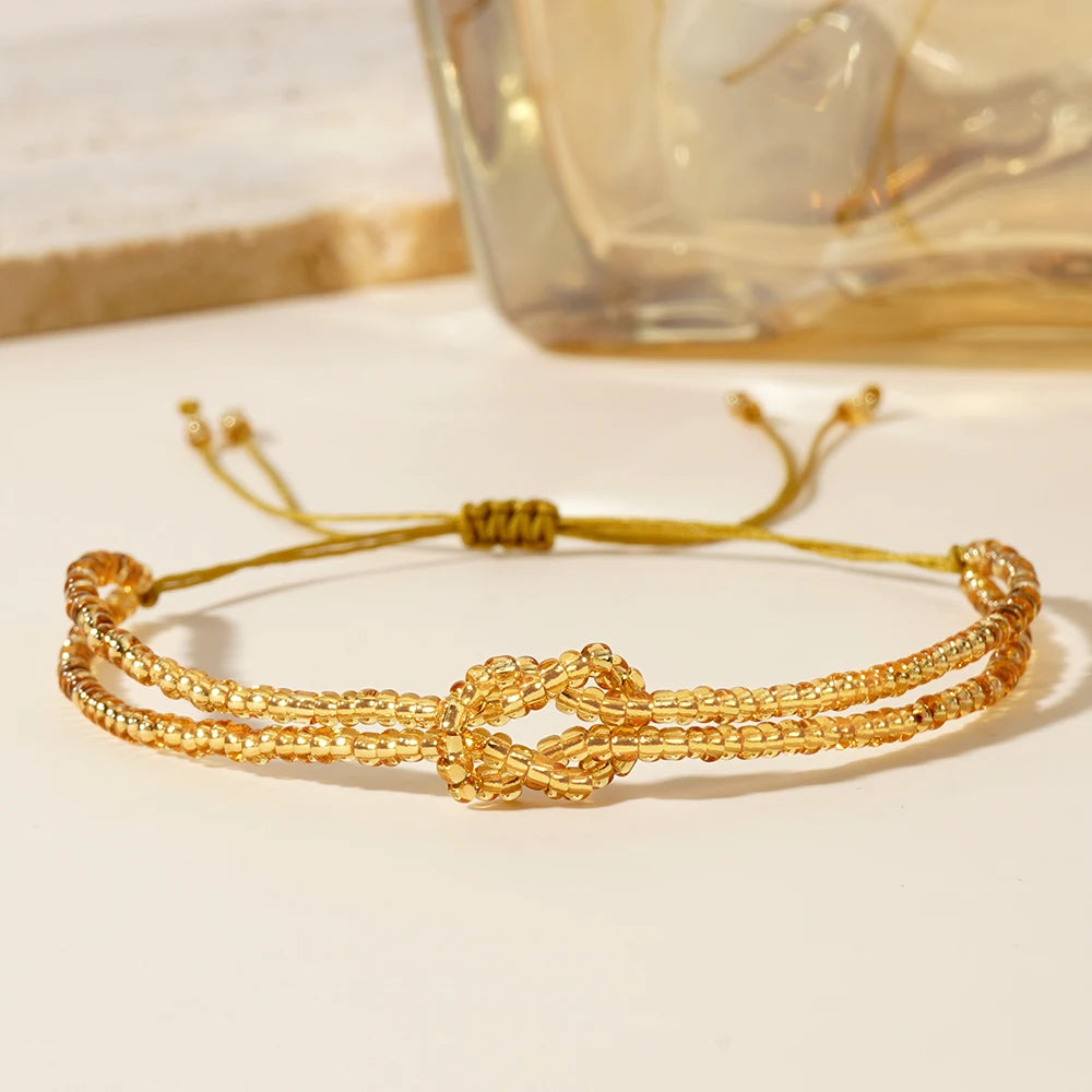 Go2boho Summer Beach Vacation 8-Shape Buckle Design Women's Geometric Glass Beaded Bracelets New Bohemia Fashion Jewelry Gold