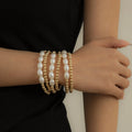 Minimalist Style Imitation Pearl Set Bracelet with Cool Indifferent Style Geometric Round Bead Splicing Metal Bracelet Jewelry
