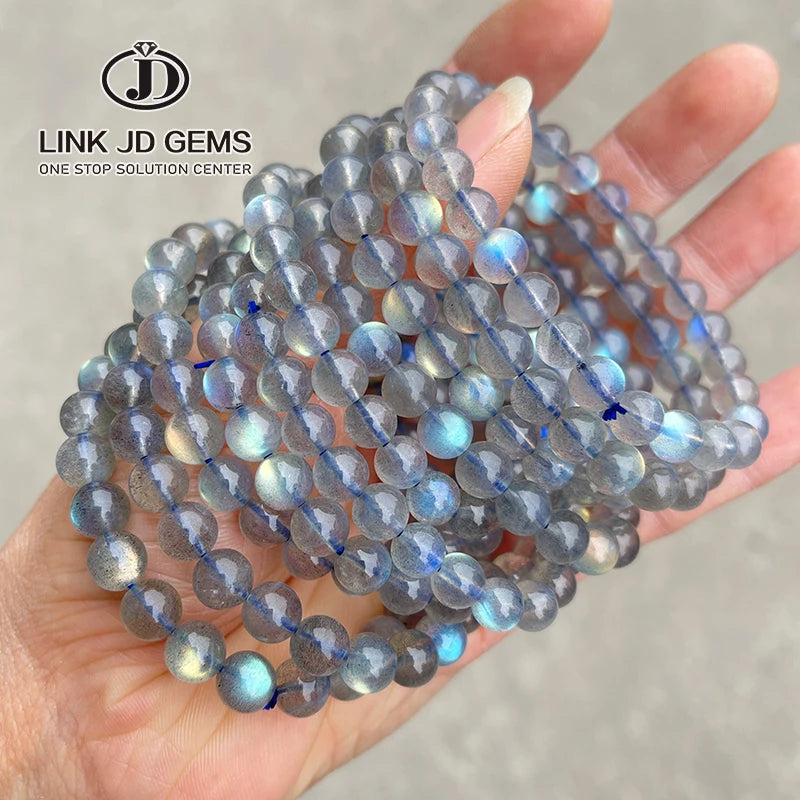 JD Wholesale Classic Children's Chakra Yoga Shining Stone Beaded Charm Bracelet Handmade Wristband Jewelry 7mm 8A Natural Gray