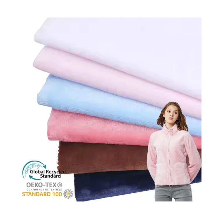 100% Polyester Knitted Coral Fleece Fabric Blanket Pajamas Garment Sherpa Terry Soft Coral Velvet Polar Flannel Fleece Fabric