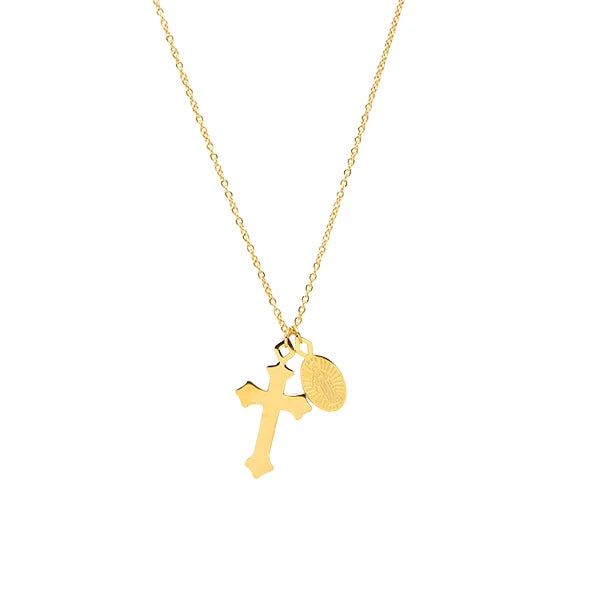 Hypoallergenic Simple Stainless Steel Gold Plated Cross Pendant Necklace