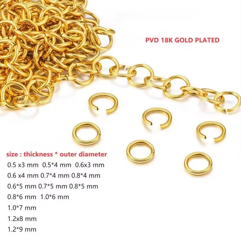 Stainless Steel With Real 18K Gold PVD/IP Plating Jewelry Findings Jump Open Ring3-9 MmWHOLESALE BULK DIY Accessories