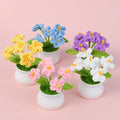 Delicate New Design Colorful Crochet Forget-me-not Flower with White Flowerpot Wholesale Woolen Knitted Flower Ornament for Home