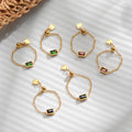 Wholesale 14K Gold Plated Jewelry Stainless Steel Elegant Green Red Black Zircon Diamond Adjustable Link Chain Rings YF2246